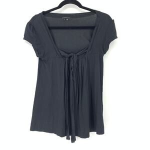 Theory Women's Size S Tie Front Blouse Top Cap Sleeve Solid Black